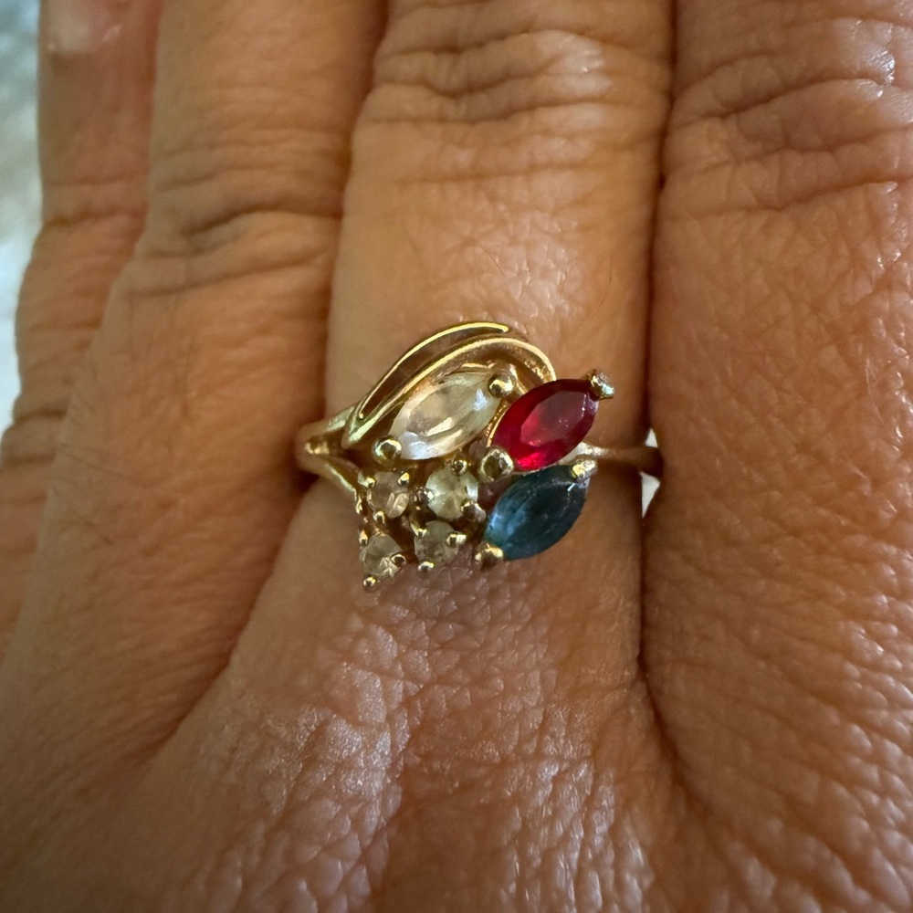 Gold Multi-Stone Ring - Pink, blue and white crystals